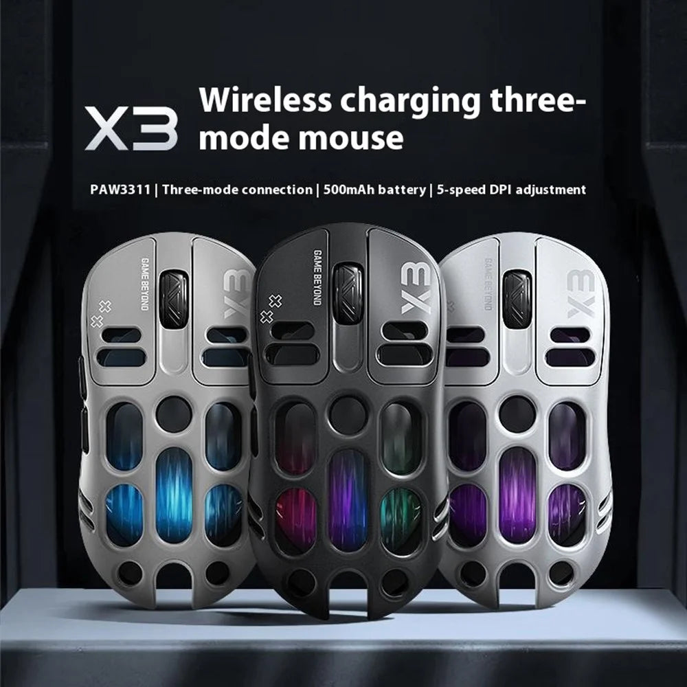 T-WOLF X3 Gaming Mouse Tri-Mode BT Wireless Hollow Design RGB Backlit Mechanical Mouse For Esports - Black - 2