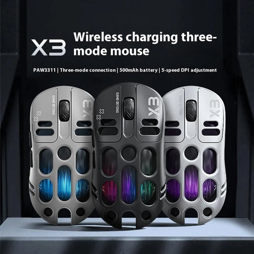 T-WOLF X3 Gaming Mouse Tri-Mode BT Wireless Hollow Design RGB Backlit Mechanical Mouse For Esports - Black - 2
