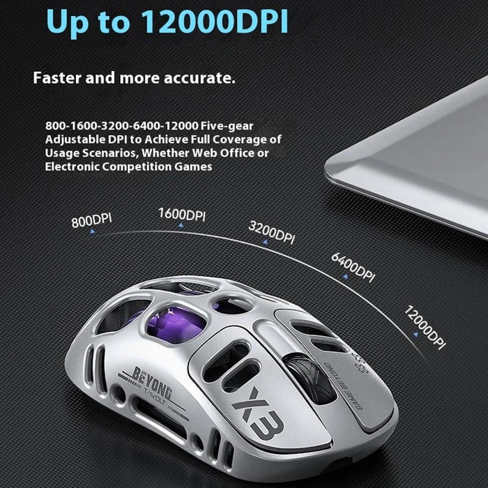 T-WOLF X3 Gaming Mouse Tri-Mode BT Wireless Hollow Design RGB Backlit Mechanical Mouse For Esports - Black - 5