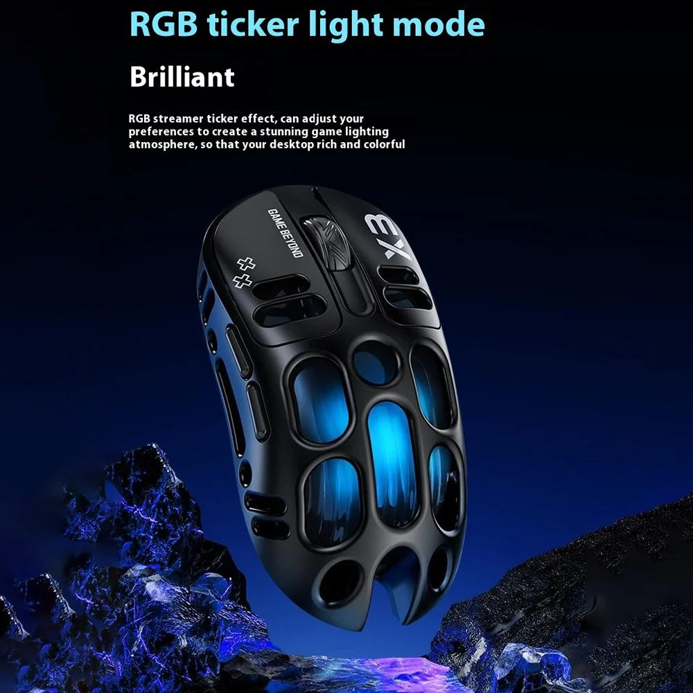 T-WOLF X3 Gaming Mouse Tri-Mode BT Wireless Hollow Design RGB Backlit Mechanical Mouse For Esports - Black - 6
