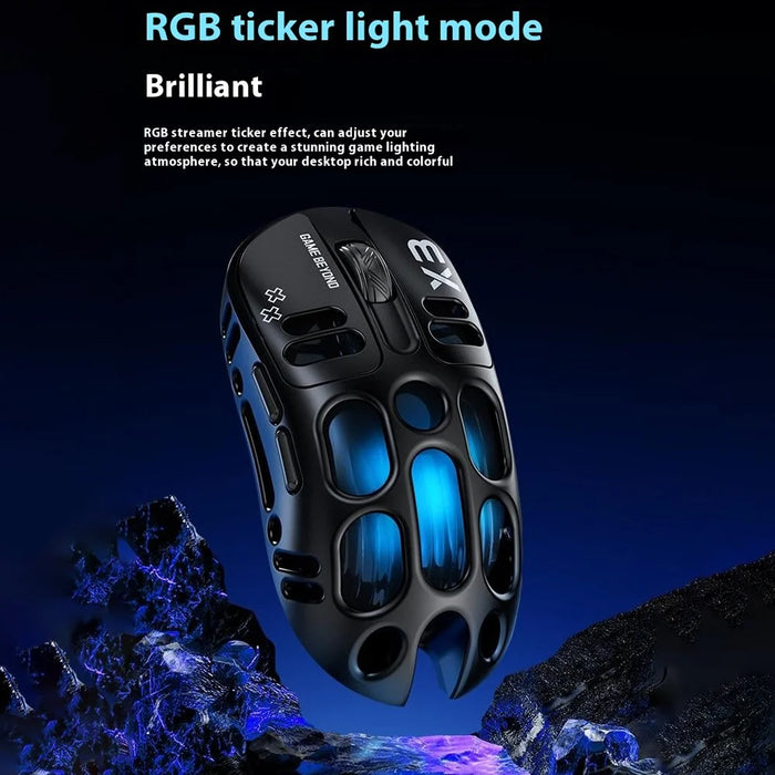 T-WOLF X3 Gaming Mouse Tri-Mode BT Wireless Hollow Design RGB Backlit Mechanical Mouse For Esports - Black - 6