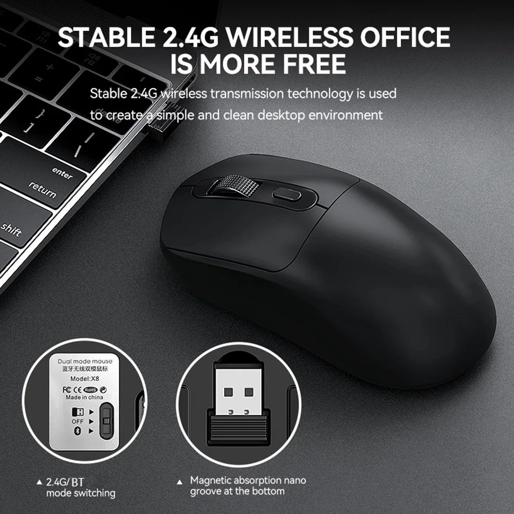T-WOLF X8 Dual Mode Wireless Mouse with 500mAh Rechargeable Battery Gaming Mouse - Black - 5