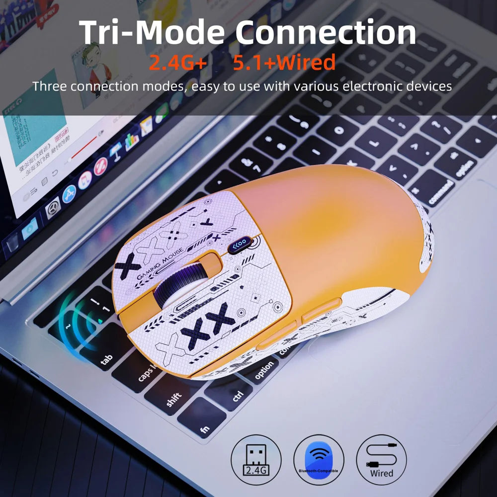 HXSJ T68 2.4G Wireless / Wired / Bluetooth-compatible 3 Modes Gaming Mouse 12000 DPI Ultra Light Rechargeable Mouse - Orange - 6