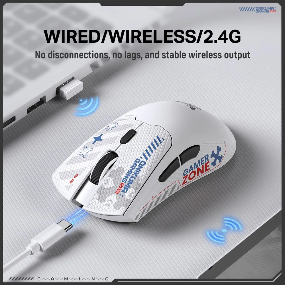 ONIKUMA DM01 Tri-Mode Gaming Mouse Wireless 2.4G Wired Type-C Bluetooth-Compatible Mouse with 6 DPI Levels - White - 5