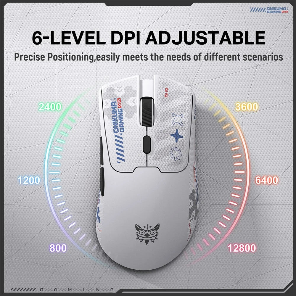 ONIKUMA DM01 Tri-Mode Gaming Mouse Wireless 2.4G Wired Type-C Bluetooth-Compatible Mouse with 6 DPI Levels - White - 7