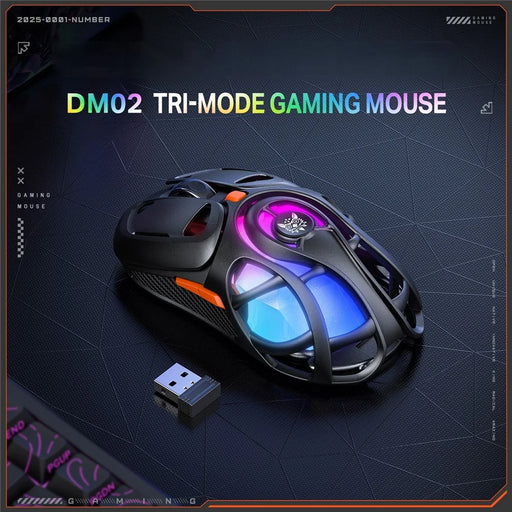 ONIKUMA DM02 Tri-Mode Gaming Mouse 2.4G Wireless Bluetooth-compatible 6 DPI Levels RGB Backlit Mouse - Black - 2