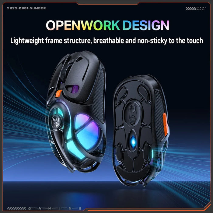 ONIKUMA DM02 Tri-Mode Gaming Mouse 2.4G Wireless Bluetooth-compatible 6 DPI Levels RGB Backlit Mouse - Black - 3