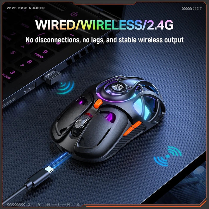 ONIKUMA DM02 Tri-Mode Gaming Mouse 2.4G Wireless Bluetooth-compatible 6 DPI Levels RGB Backlit Mouse - Black - 5