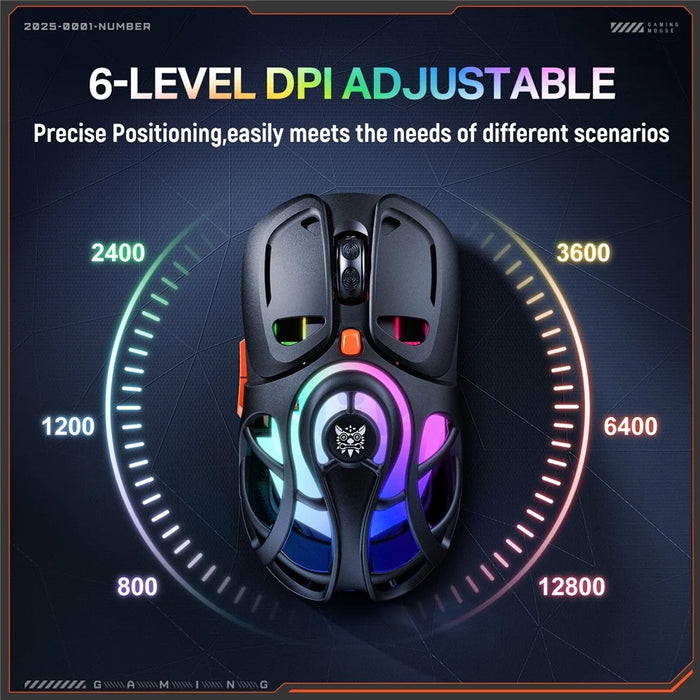 ONIKUMA DM02 Tri-Mode Gaming Mouse 2.4G Wireless Bluetooth-compatible 6 DPI Levels RGB Backlit Mouse - Black - 6