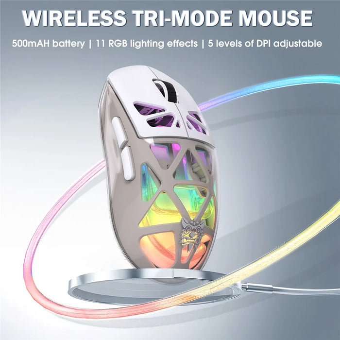 ONIKUMA CW930 Tri-Mode Gaming Mouse 2.4G Bluetooth-Compatible Wired RGB Light 3600DPI Mouse - White - 2