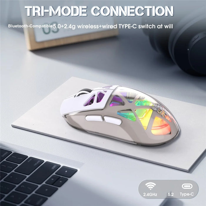 ONIKUMA CW930 Tri-Mode Gaming Mouse 2.4G Bluetooth-Compatible Wired RGB Light 3600DPI Mouse - White - 4