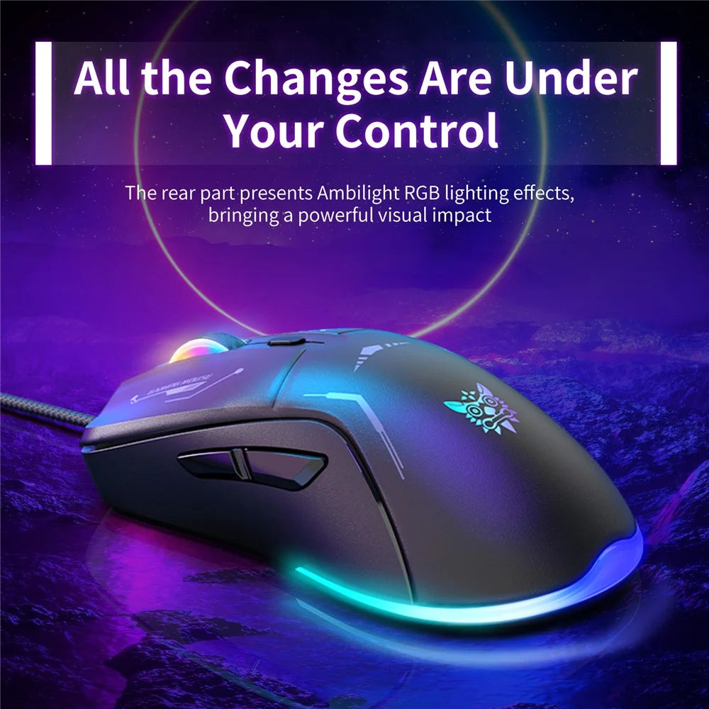 ONIKUMA CW917 Gaming Mouse 6 Keys RGB Color Wired Mechanical Mouse for PC Esports - Black - 6