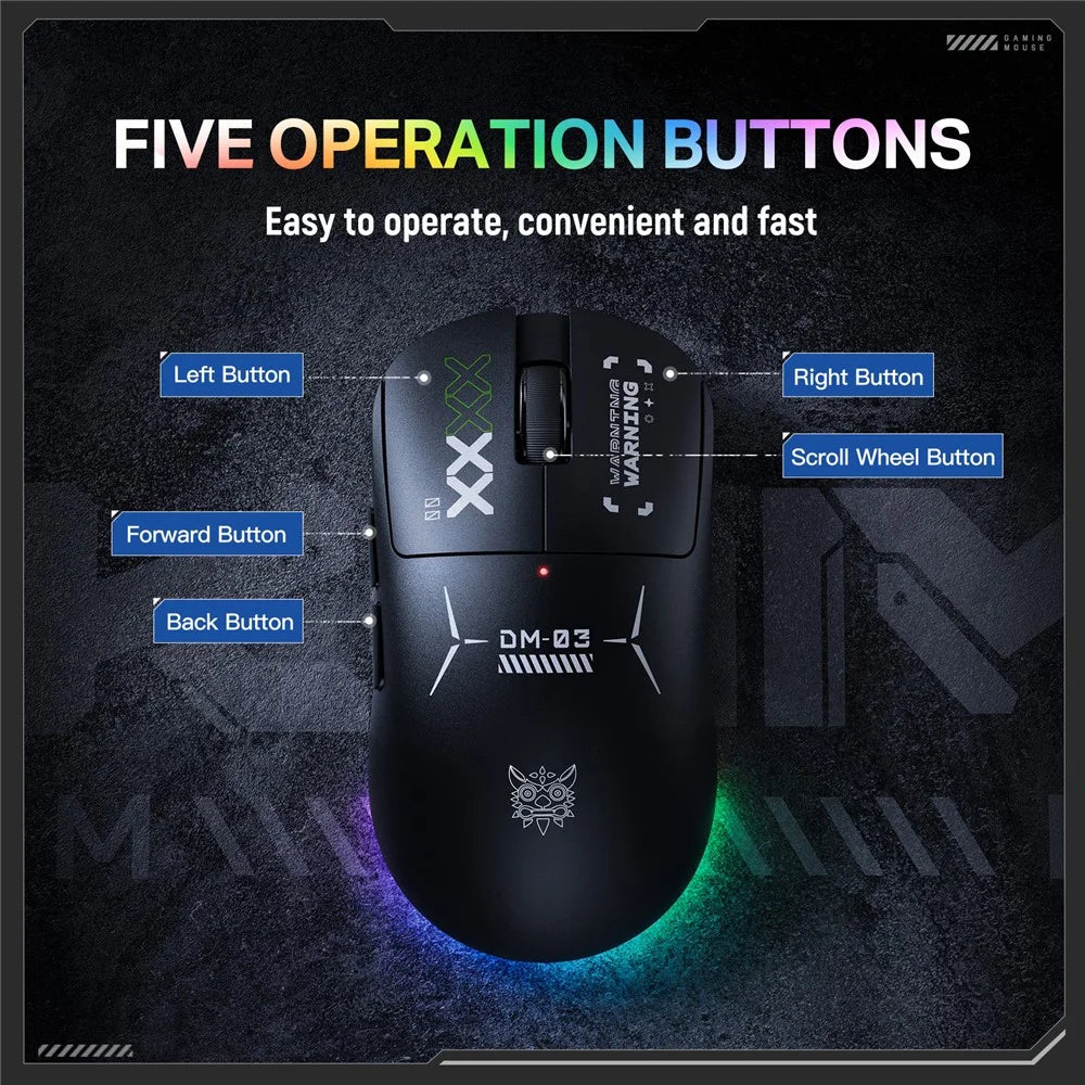 ONIKUMA DM03 Gaming Mouse Wireless 2.4G Bluetooth-compatible Wired 3-Mode 12000DPI Rechargeable Mice for PC Gaming Office - 6