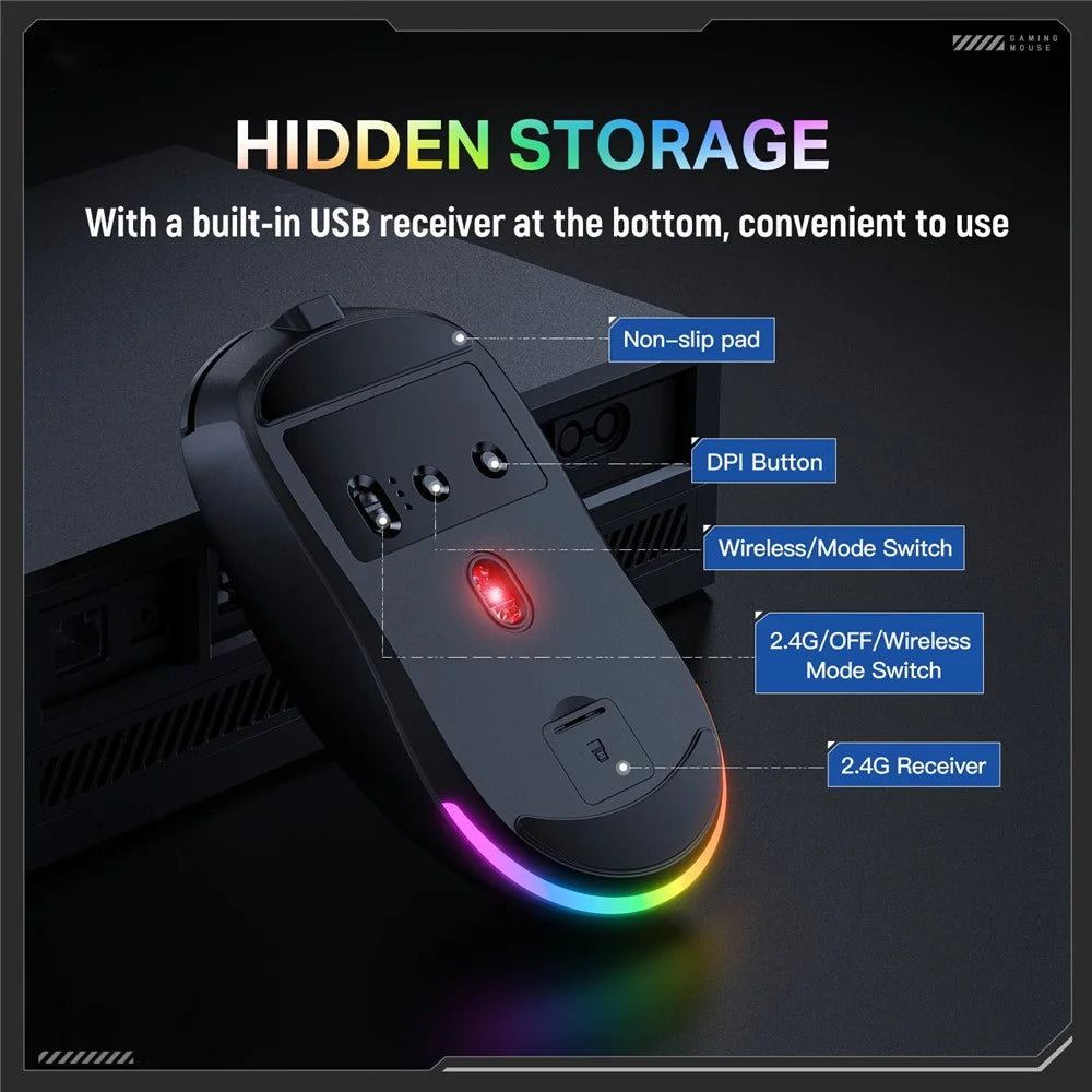 ONIKUMA DM03 Gaming Mouse Wireless 2.4G Bluetooth-compatible Wired 3-Mode 12000DPI Rechargeable Mice for PC Gaming Office - 7