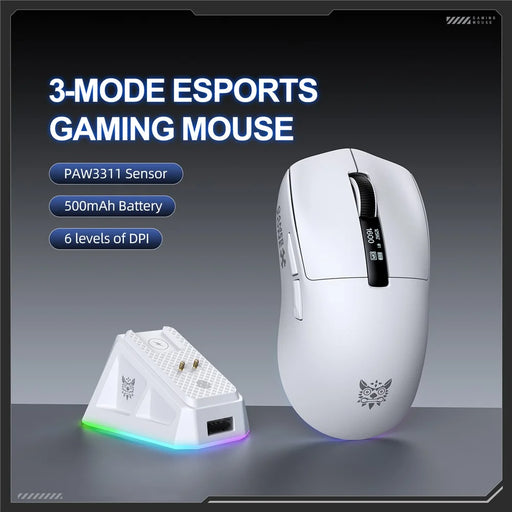 ONIKUMA DM07 2.4G Wireless Gaming Mouse 3-Mode Wired Bluetooth-compatible PC Mice with Magnetic Charging Base - White - 2