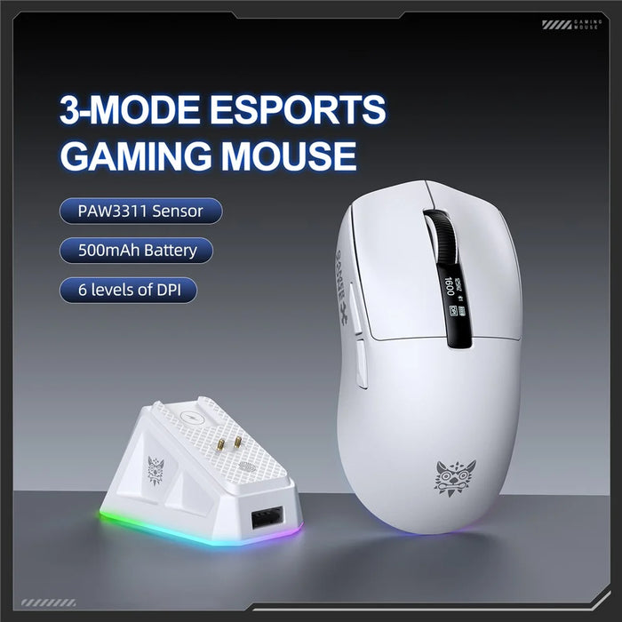 ONIKUMA DM07 2.4G Wireless Gaming Mouse 3-Mode Wired Bluetooth-compatible PC Mice with Magnetic Charging Base - White - 2