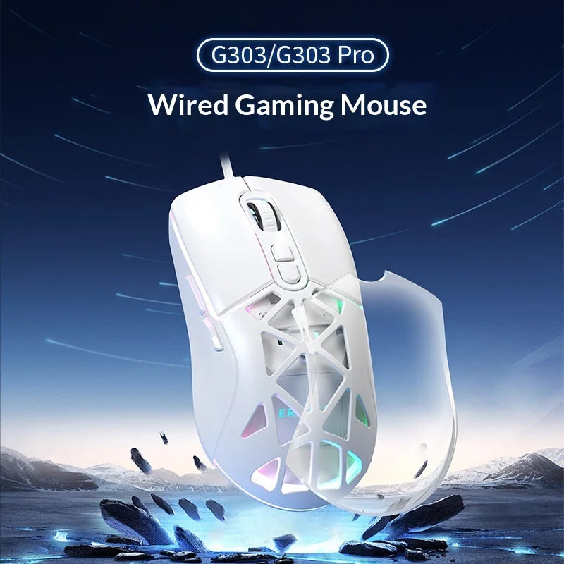 ERAZER G303 Pro Lightweight RGB Gaming Mouse 7 Buttons 12800 DPI Ergonomic Wired Mouse for Office (Invested By Lenovo) - White - 2