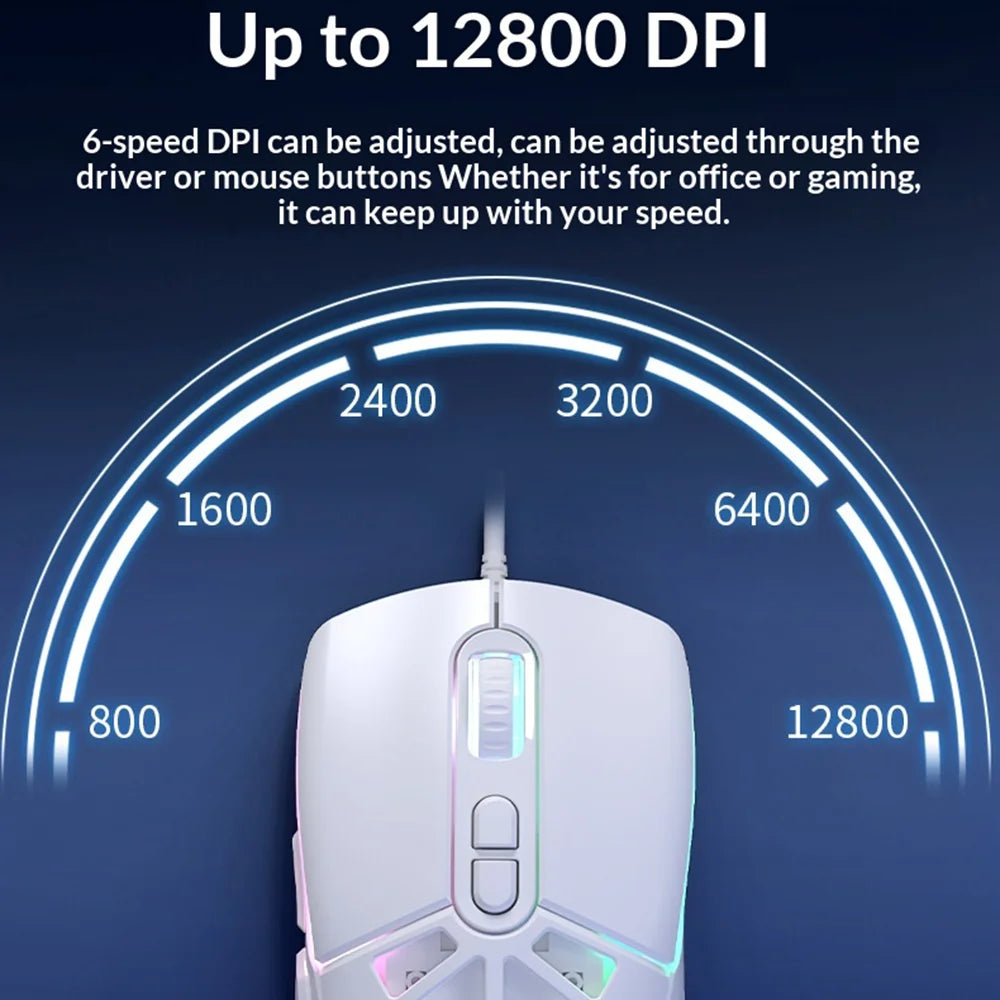 ERAZER G303 Pro Lightweight RGB Gaming Mouse 7 Buttons 12800 DPI Ergonomic Wired Mouse for Office (Invested By Lenovo) - White - 5
