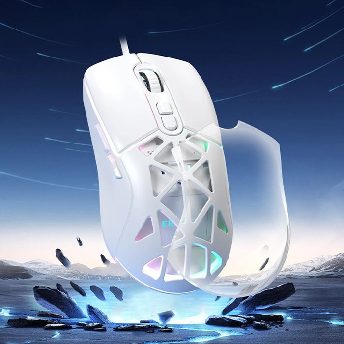 ERAZER G303 USB Wired Mouse 3600 DPI 7 Buttons RGB Gaming Mouse for PC Laptop (Invested By Lenovo) - White - 4