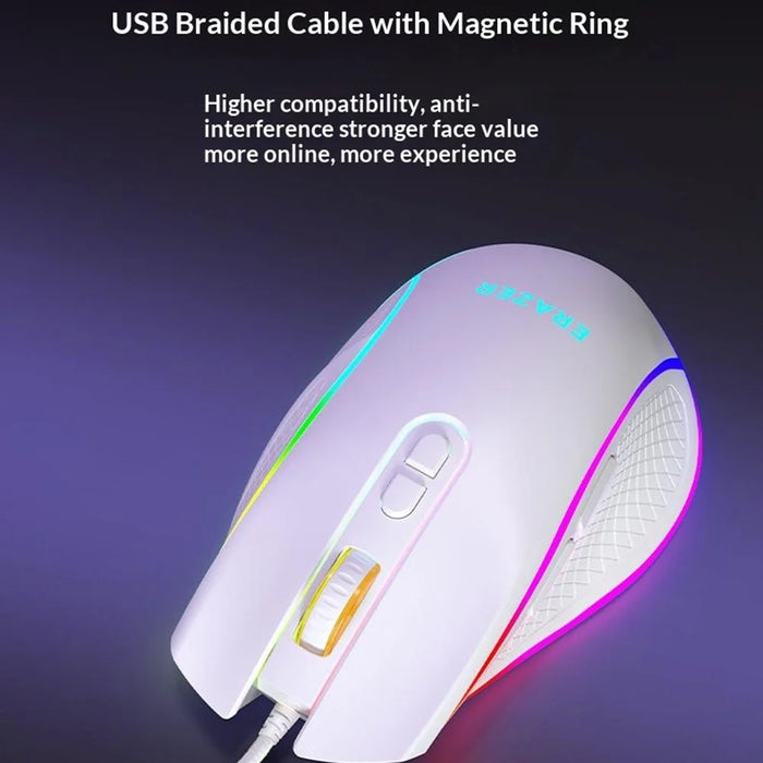 ERAZER G304 Pro RGB Gaming Mouse 12800 DPI 7-Buttons Wired USB PC Mouse for Gaming (Invested By Lenovo) - White - 5