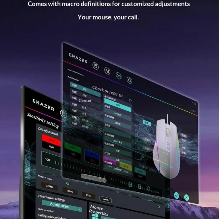 ERAZER G304 Pro RGB Gaming Mouse 12800 DPI 7-Buttons Wired USB PC Mouse for Gaming (Invested By Lenovo) - White - 7