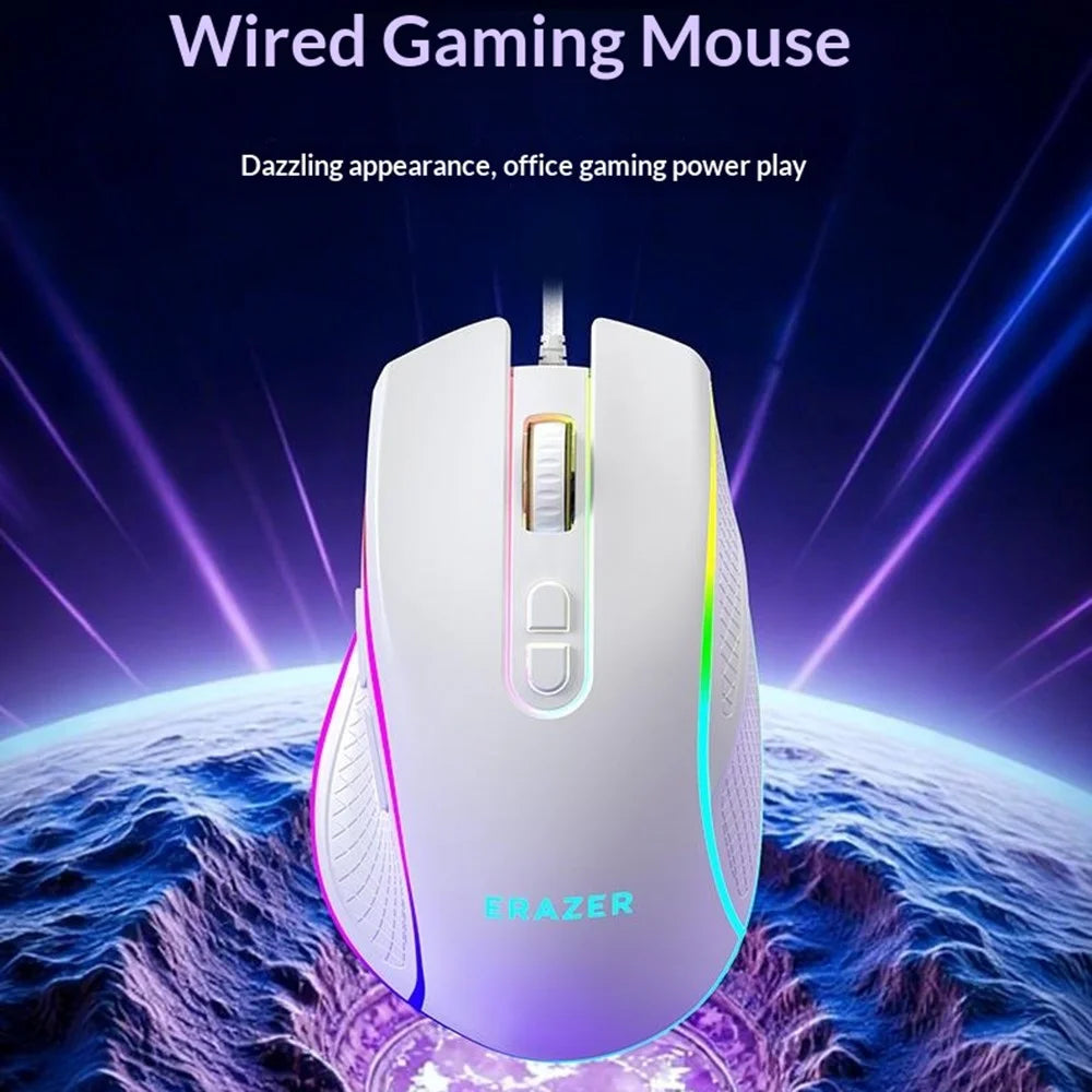 ERAZER G304 Wired Gaming Mouse 7D Layout RGB Colorful Light 3600 DPI Ergonomic Mouse for Office Gaming (Invested By Lenovo) - White - 2