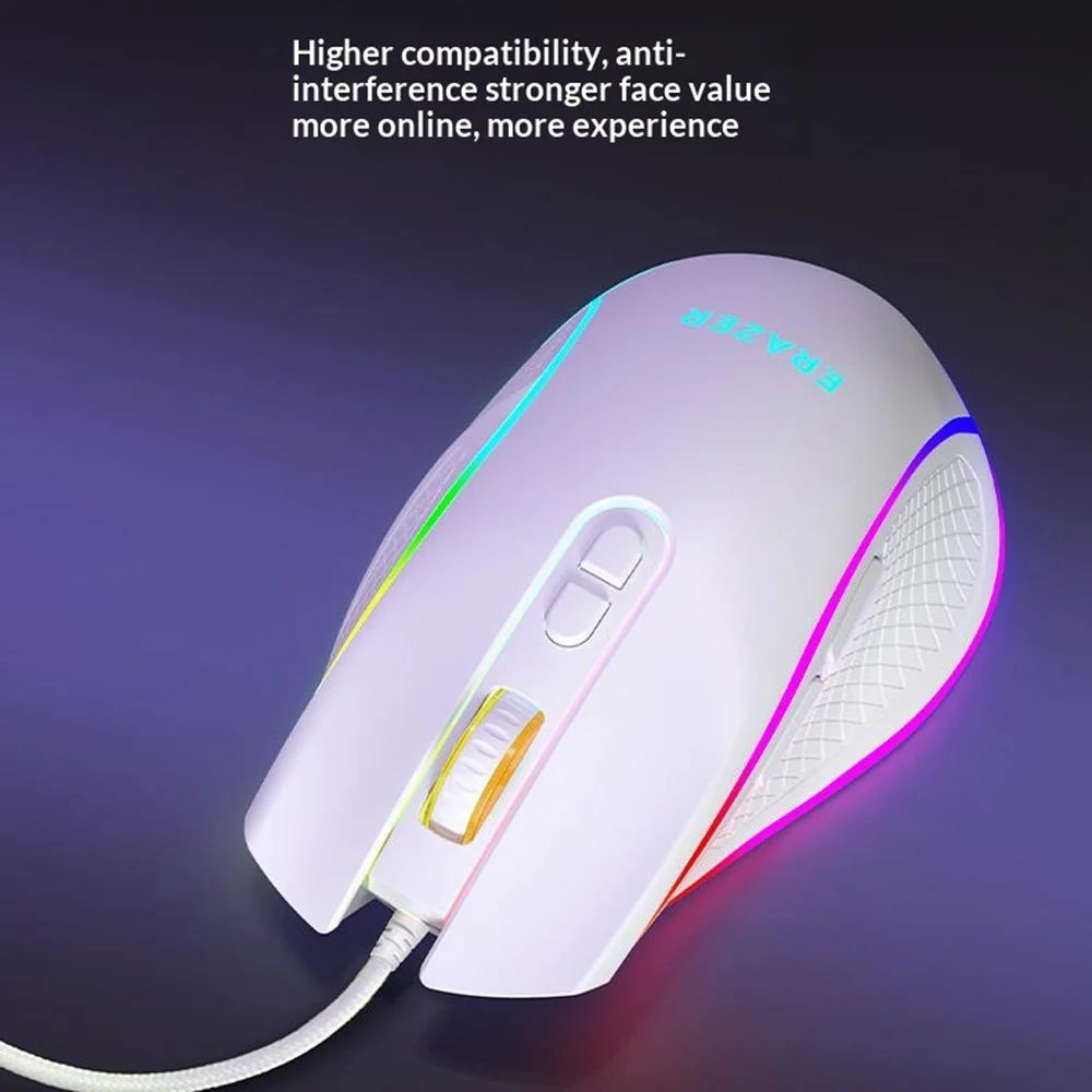 ERAZER G304 Wired Gaming Mouse 7D Layout RGB Colorful Light 3600 DPI Ergonomic Mouse for Office Gaming (Invested By Lenovo) - White - 4