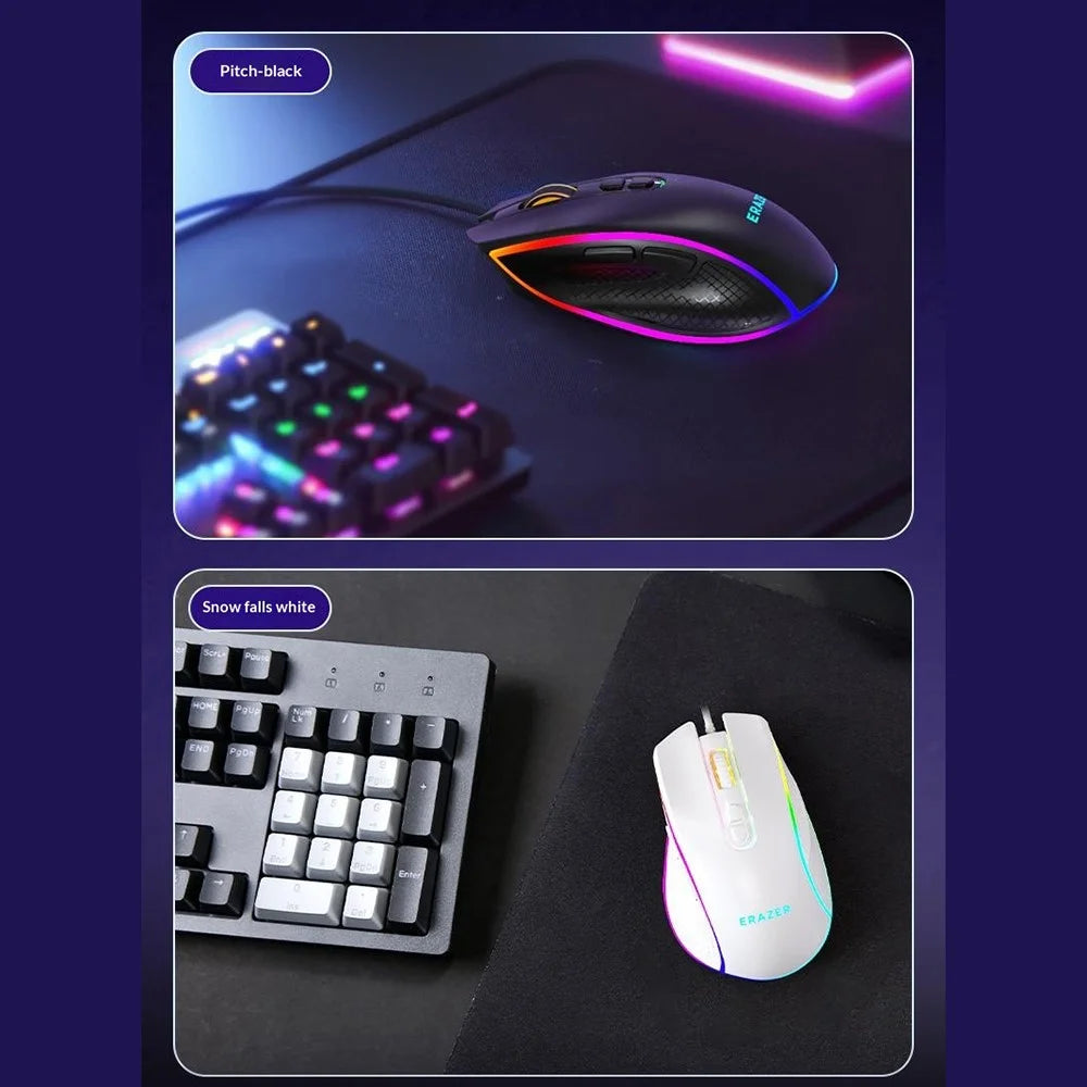 ERAZER G304 Wired Gaming Mouse 7D Layout RGB Colorful Light 3600 DPI Ergonomic Mouse for Office Gaming (Invested By Lenovo) - White - 5