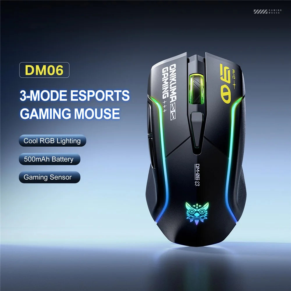 ONIKUMA DM06 Gaming Mouse 3-Mode Wireless Bluetooth-compatible 2.4G Wired 12800 DPI RGB PC Mouse - Black - 3