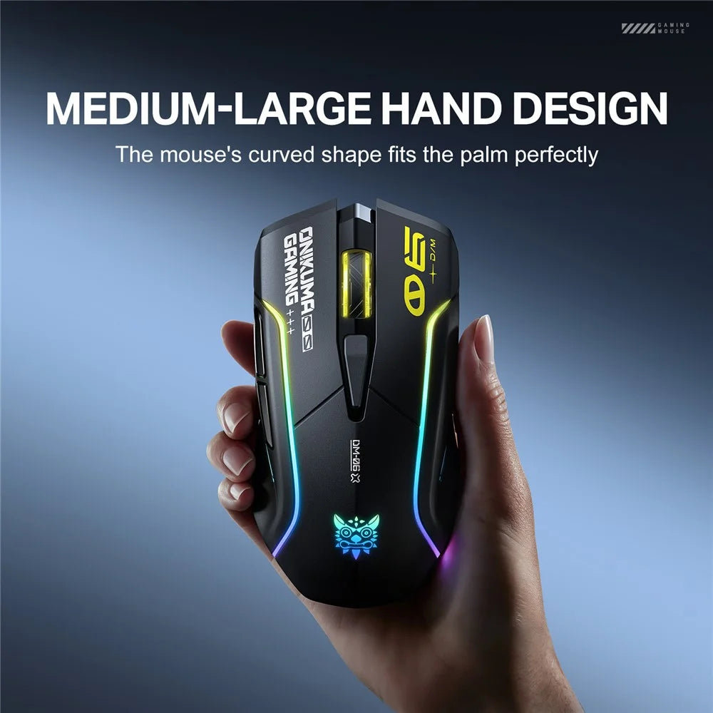 ONIKUMA DM06 Gaming Mouse 3-Mode Wireless Bluetooth-compatible 2.4G Wired 12800 DPI RGB PC Mouse - Black - 4