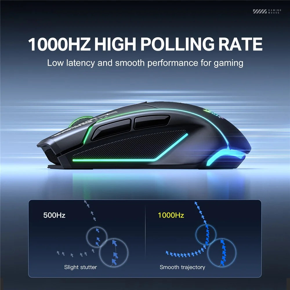 ONIKUMA DM06 Gaming Mouse 3-Mode Wireless Bluetooth-compatible 2.4G Wired 12800 DPI RGB PC Mouse - Black - 7