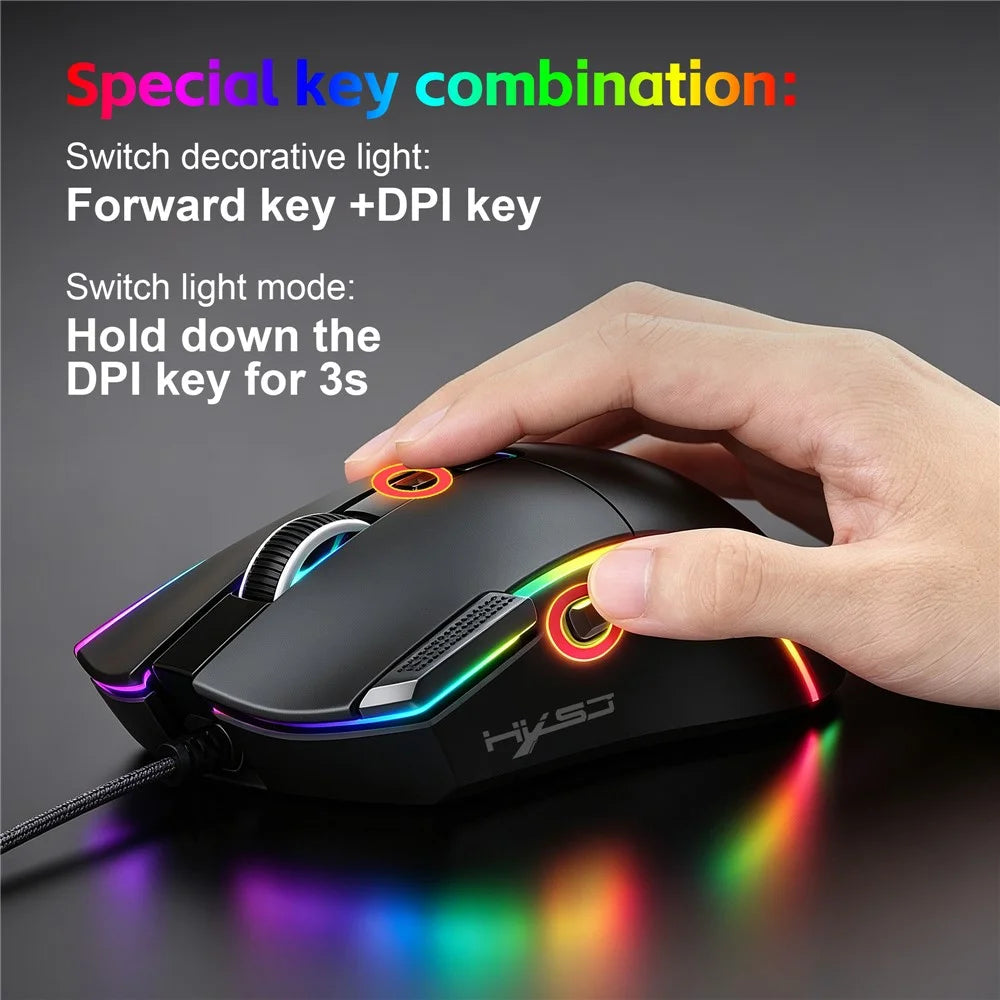 HXSJ X1 RGB Gaming Mouse with 8 Programmable Keys 7200 DPI Wired Mouse for Gaming Office - Black - 5