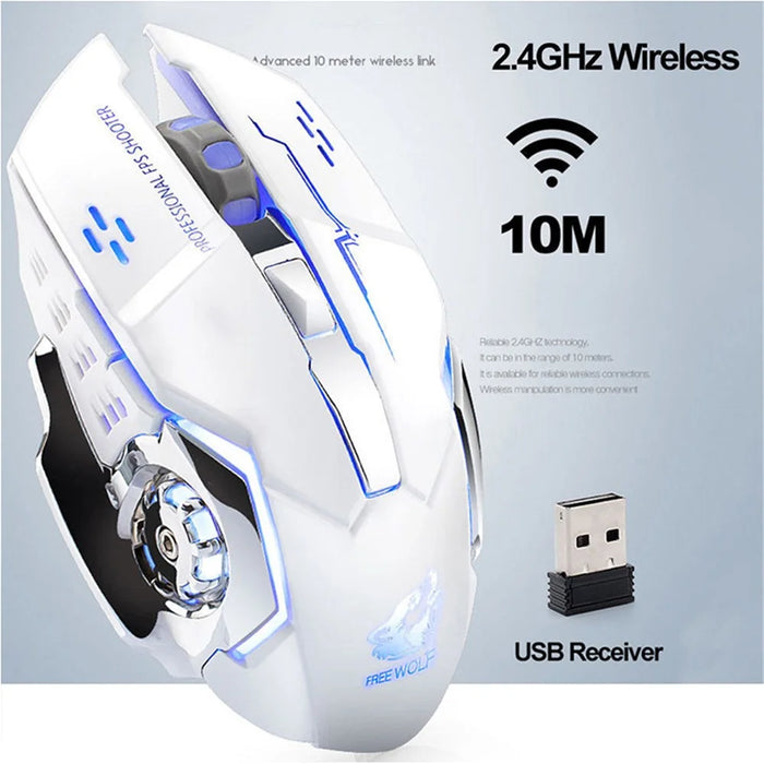 FREE WOLF X8 2.4G Wireless Charging Game Mouse Silent Illuminated Mechanical Mouse - White - 2