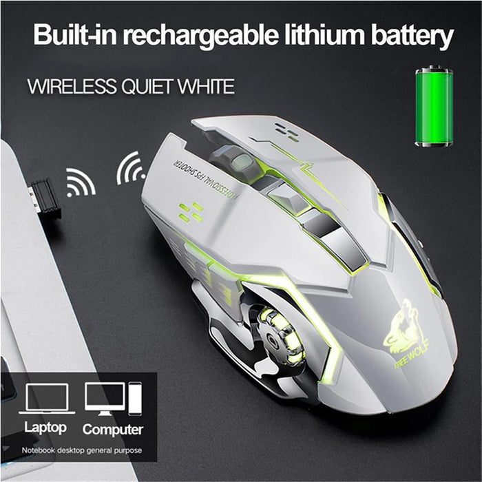 FREE WOLF X8 2.4G Wireless Charging Game Mouse Silent Illuminated Mechanical Mouse - White - 3