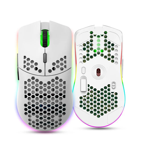 HXSJ T66 Hollow Design Wireless RGB Lantern Mouse 4-Speed Adjustable DPI - White - 1