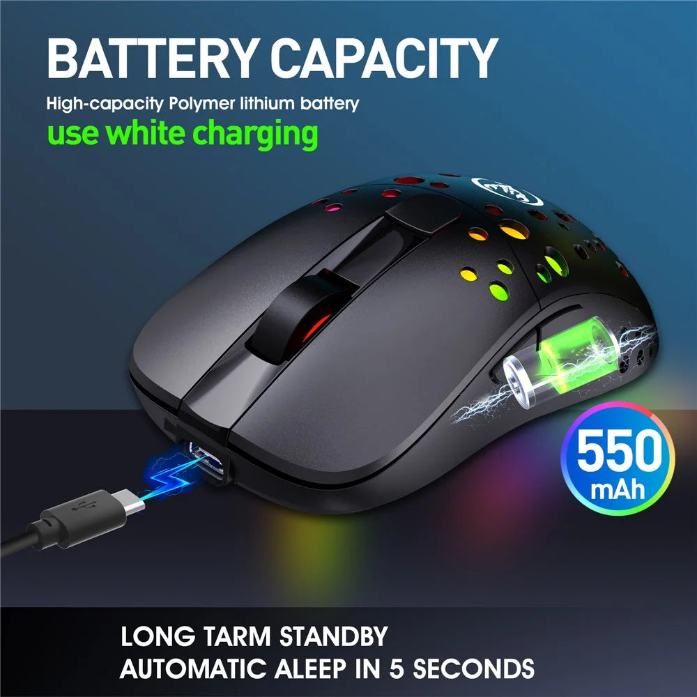 HXSJ T100 RGB Macro Programmable Dual Mode Wireless/Wired Gaming Mouse 10000 DPI Rechargeable Mice - 4