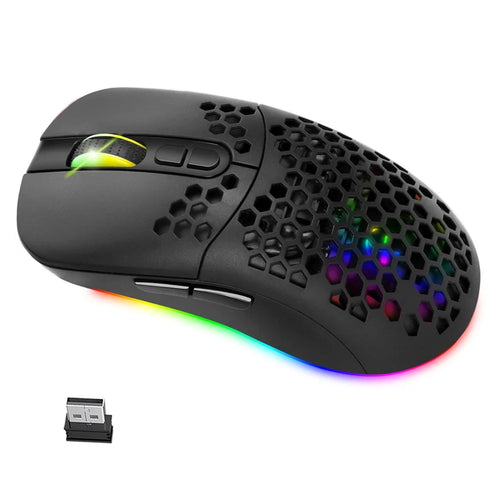 2.4G Bluetooth-compatible Dual Mode Honeycomb Shell Wireless Mouse with RGB Backlit for Laptop PC Computer - Black - 1