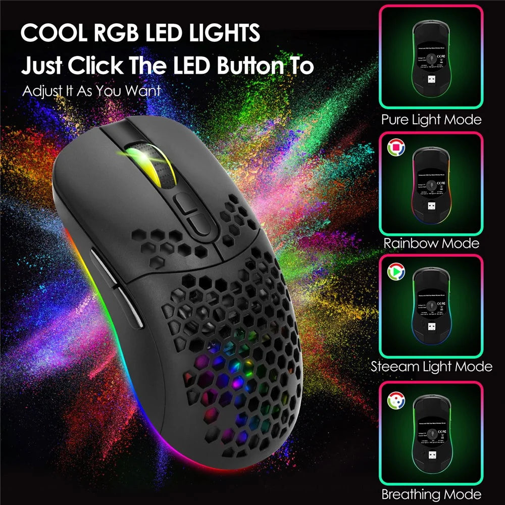2.4G Bluetooth-compatible Dual Mode Honeycomb Shell Wireless Mouse with RGB Backlit for Laptop PC Computer - Black - 2