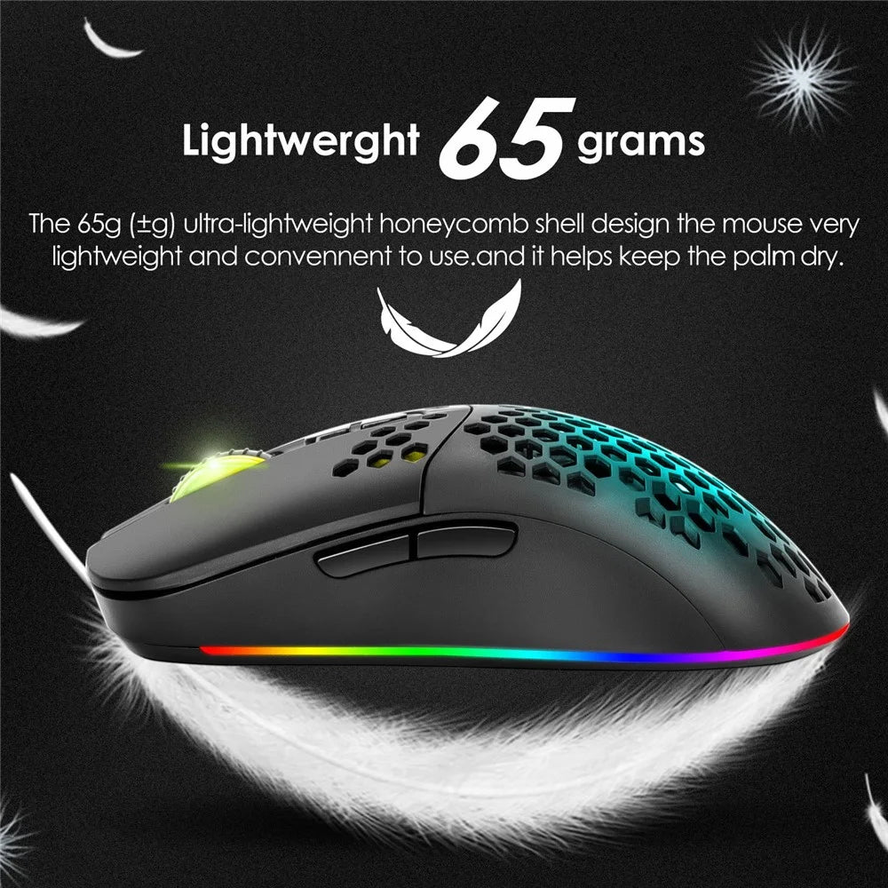 2.4G Bluetooth-compatible Dual Mode Honeycomb Shell Wireless Mouse with RGB Backlit for Laptop PC Computer - Black - 3