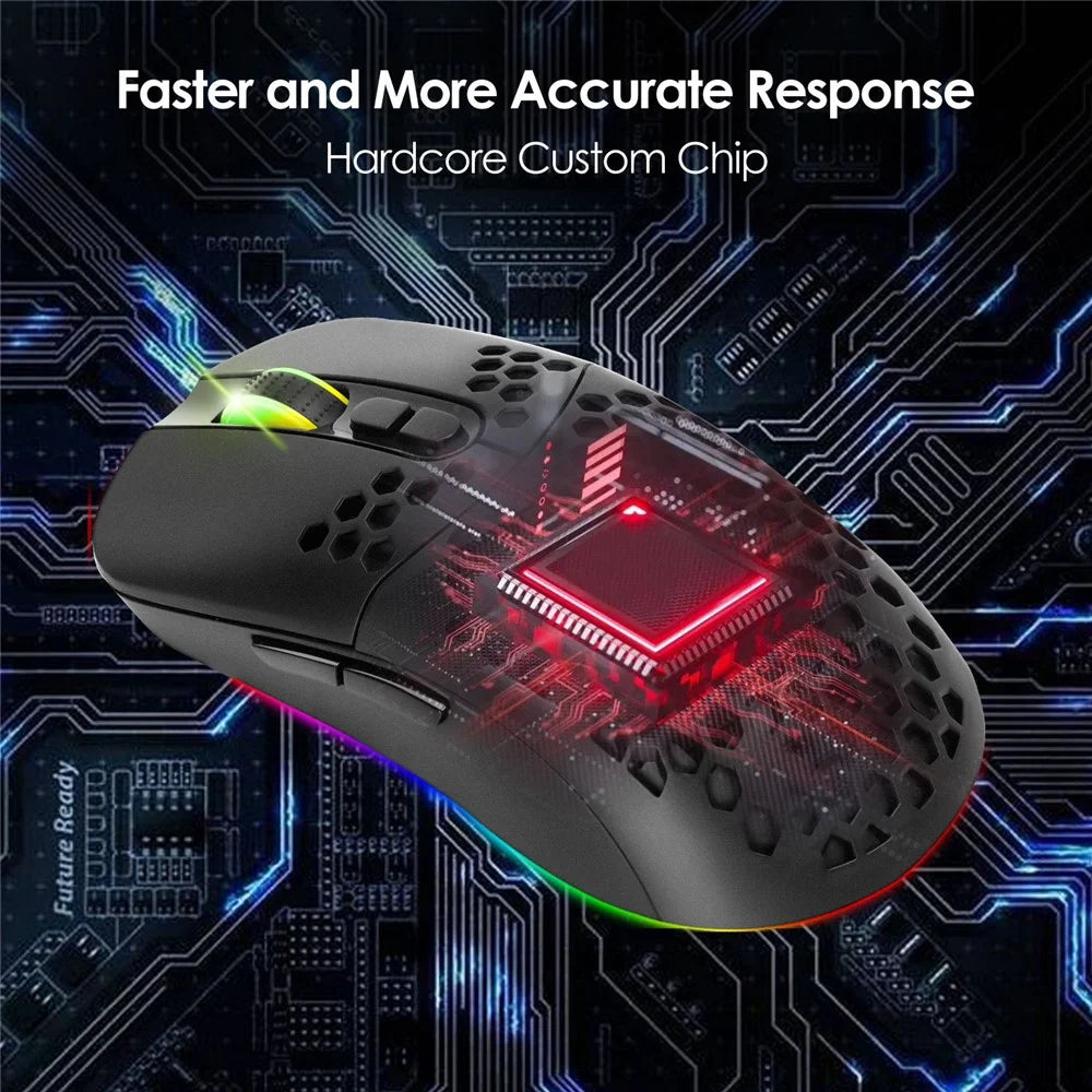 2.4G Bluetooth-compatible Dual Mode Honeycomb Shell Wireless Mouse with RGB Backlit for Laptop PC Computer - Black - 4