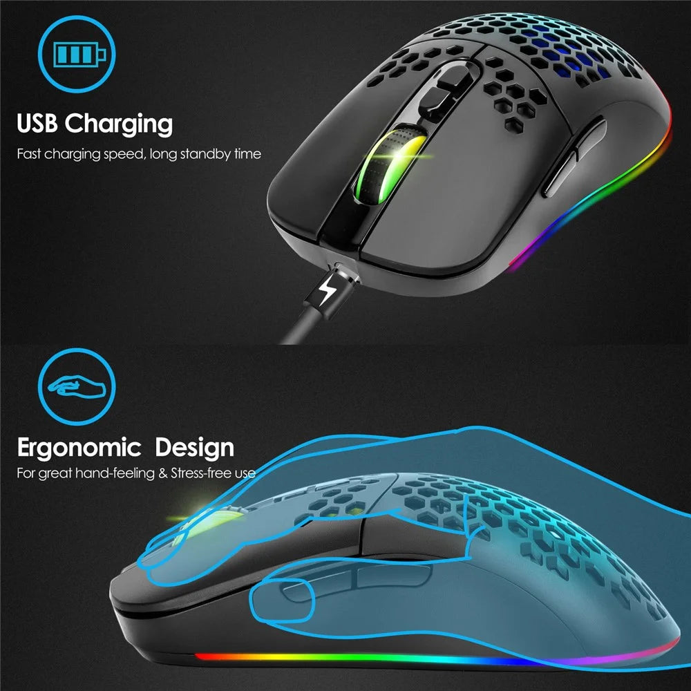 2.4G Bluetooth-compatible Dual Mode Honeycomb Shell Wireless Mouse with RGB Backlit for Laptop PC Computer - Black - 6