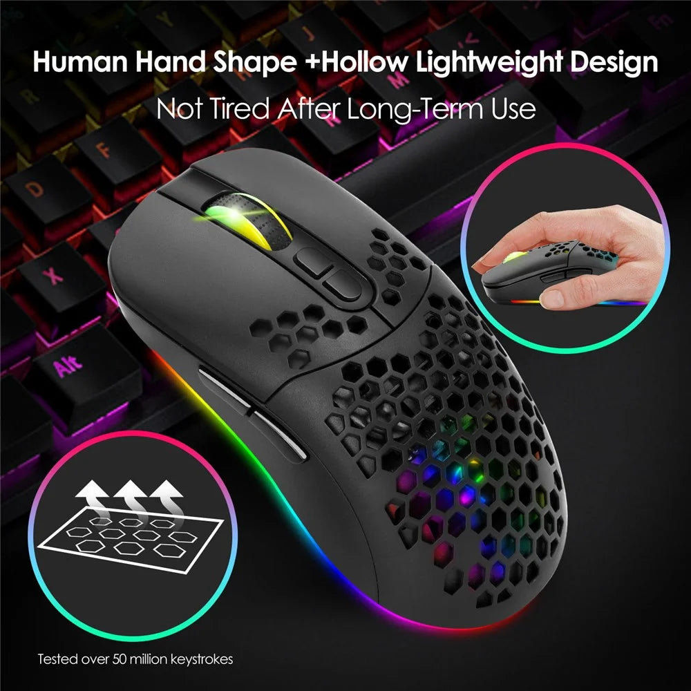 2.4G Bluetooth-compatible Dual Mode Honeycomb Shell Wireless Mouse with RGB Backlit for Laptop PC Computer - Black - 7