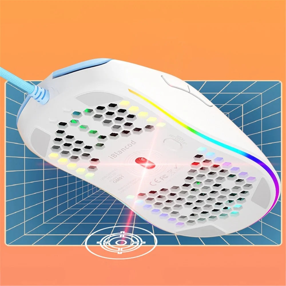 IBLANCOD GM01 Lightweight Honeycomb Gaming Mouse 6D Programmable Mice with RGB Backlit - Black - 6