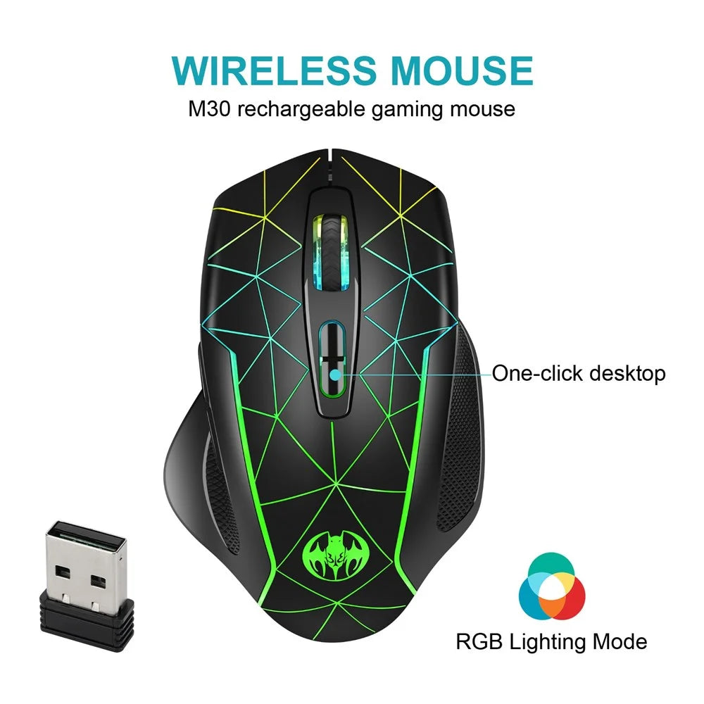 GOTBAT M30 2.4G Wireless Gaming Mouse Wireless Mouse Rechargeable Computer Mouse Gamer Ergonomic Silent Mouse with RGB Light for PC Laptops - 2