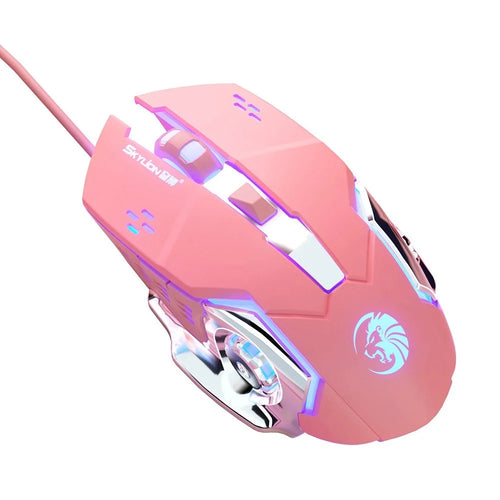 SKYLiON F5 2400 DPI 6 Keys USB Wired Breathing Light Gaming Mouse Computer Laptop Gaming Mice - Pink Mute - 1