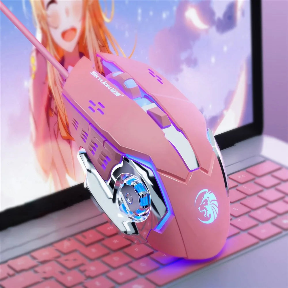 SKYLiON F5 2400 DPI 6 Keys USB Wired Breathing Light Gaming Mouse Computer Laptop Gaming Mice - Pink Mute - 2