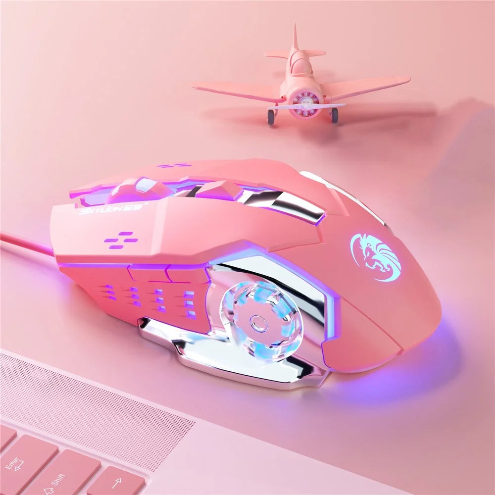SKYLiON F5 2400 DPI 6 Keys USB Wired Breathing Light Gaming Mouse Computer Laptop Gaming Mice - Pink Mute - 3