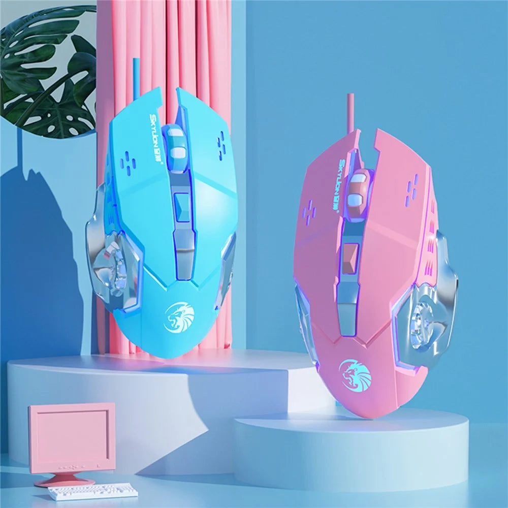 SKYLiON F5 2400 DPI 6 Keys USB Wired Breathing Light Gaming Mouse Computer Laptop Gaming Mice - Pink Mute - 6