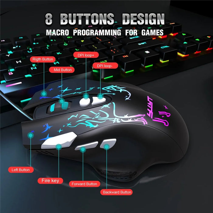 YWYT G855 Wired RGB Gaming Mouse 8-Button 6400 DPI Office Home Mice with Side Buttons - 3