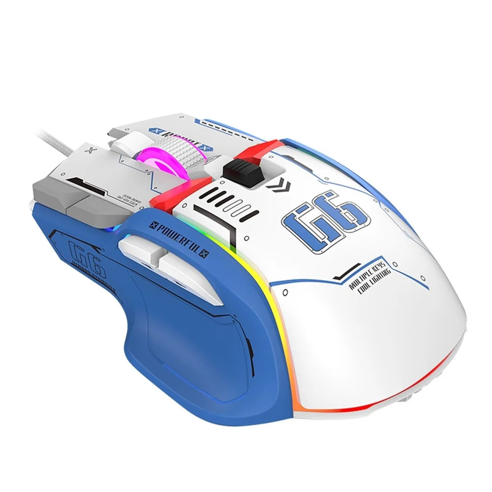 HXSJ G6 12800DPI 10 Buttons USB Wired Computer Laptop Mice Macro Programming Gaming Mouse with RGB Light - White - 1